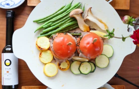 トマトと豚肉の重ね蒸し焼き